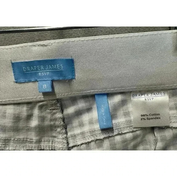 Draper James RSVP Pants Women's 8 Blue Gingham Stretch Ankle Cotton Blend - Picture 7 of 8